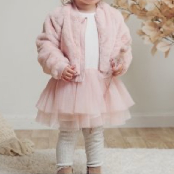 MINICLASIX PINK FAUX FUR JACKET, TUTU TOP & LEGGING SET - Picture 5 of 5